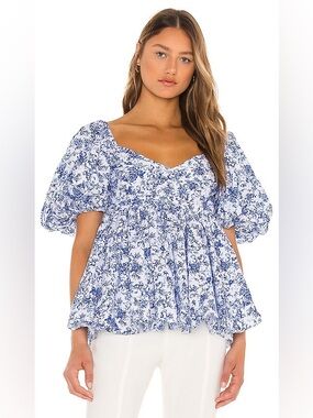 Carolina Constas Brie Top in Blue Toile